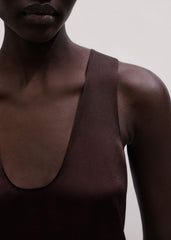 Brown Silk Satin Fluid Evening Tank