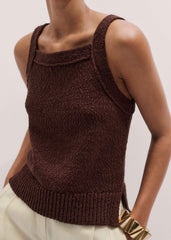 Cinnamon Brown Square Neck Knit Top
