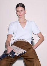 White Raw Edge V-Neck Swing Sweatshirt