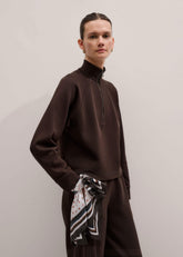Brown Sweatshirt Cropped Funnel Neck Top
