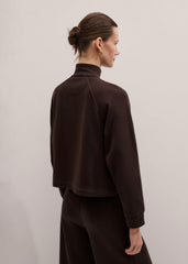 Brown Sweatshirt Cropped Funnel Neck Top