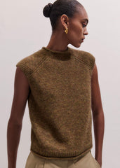 Brown Roll Trim Straight Layering Sweater Vest