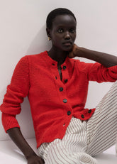 Red Bouclé Straight Knit Cardigan
