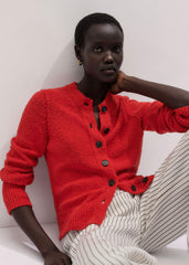 Red Bouclé Straight Knit Cardigan