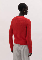 Red Bouclé Straight Knit Cardigan
