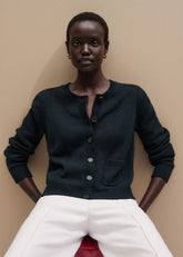 Navy Boxy Knit Straight Cardigan