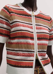 Cinnamon Brown Double Zip Knit Tee