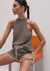Brown Stripe Halterneck Tank
