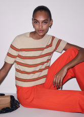 Cream Cashmere Stripe Crop Knit Tee