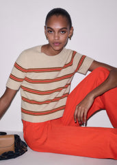 Cream Cashmere Stripe Crop Knit Tee