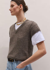 Hazelnut Merino Cashmere Silk V-Neck Baby Tee