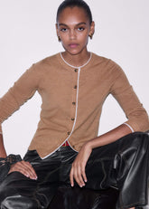 Camel Brown Barely There Contrast Slim Cardigan