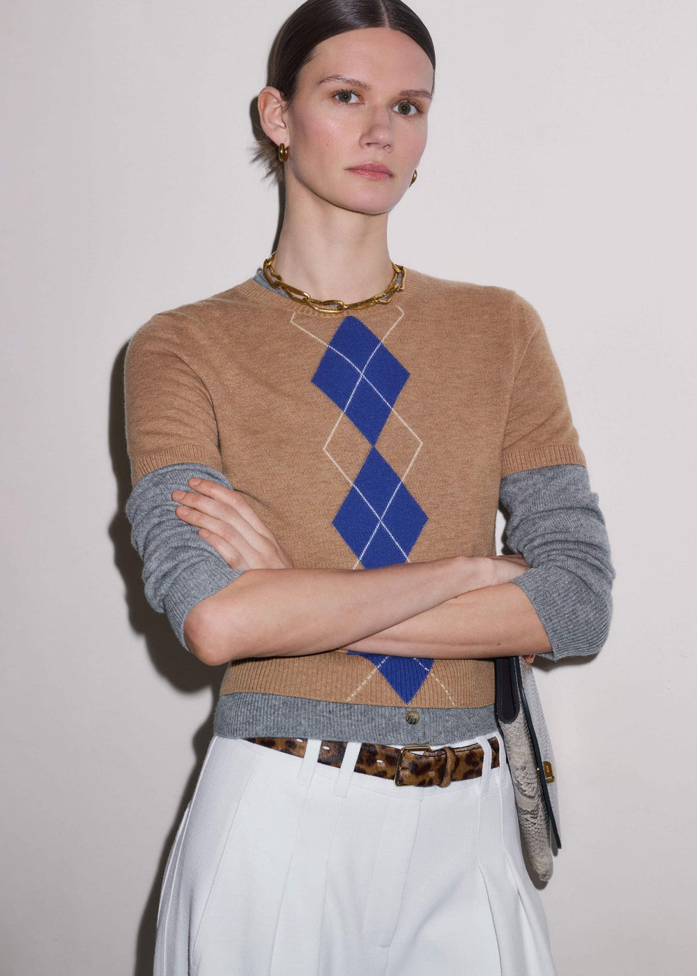 Brown Fine Argyle Slim Tee