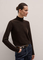 Brown Cashmere High Neck Crop Jumper