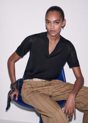 Black Silk Slim Knit Polo Tee