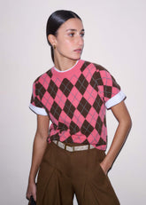 Pink Cashmere Argyle Knit Baby Tee