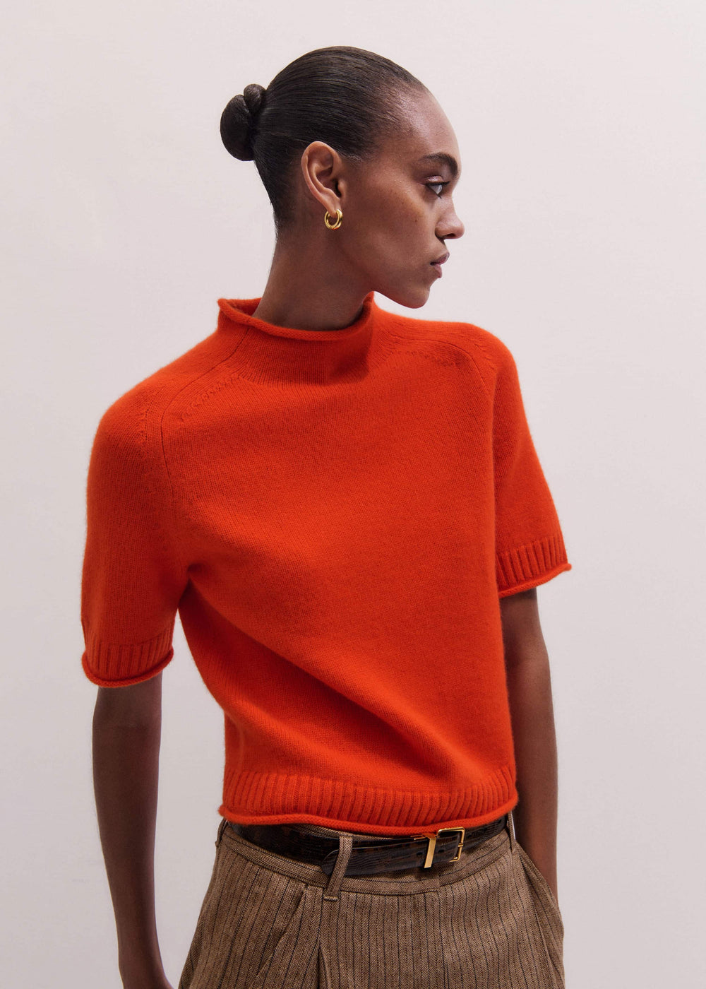 Orange Cashmere Roll Trim Knit Tee