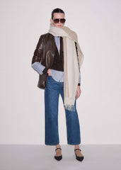 Brown Cashmere Zip Neck Pouf Sleeve Knit Tee