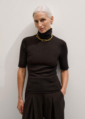 Brown Superfine Ribbed Roll Neck Tee
