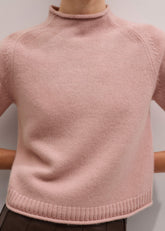 Pink Cashmere Roll Trim Knit Tee
