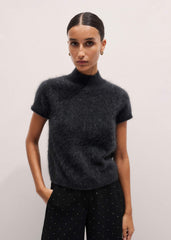 Gray Brushed Cashmere High Neck Baby Tee