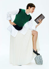 Green Brushed Cashmere High Neck Slim Sweater Vest