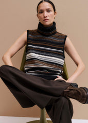 Black Textured Stitch Straight Sweater Vest + Snood