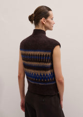 Brown Button-Through Relaxed Jacquard Vest