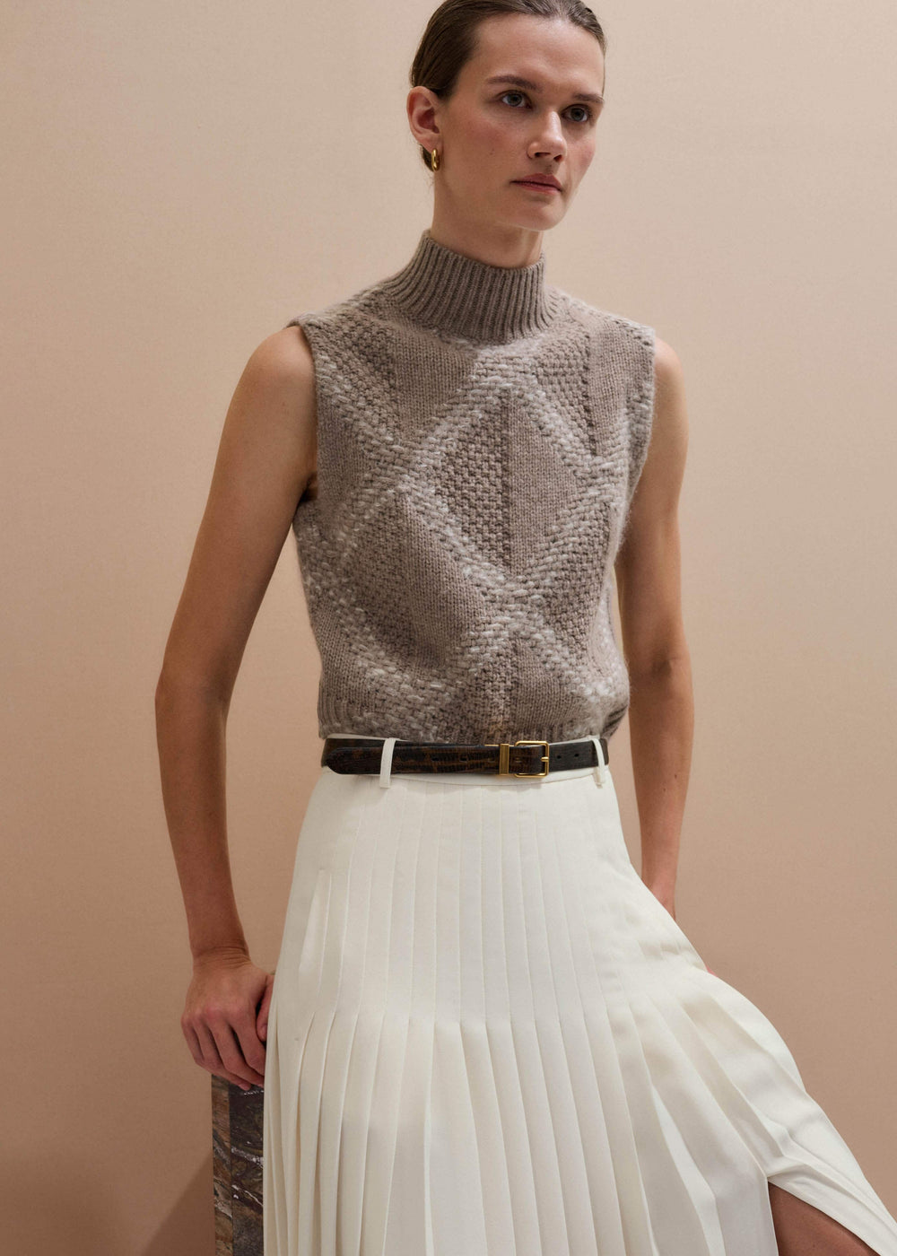 Brown Merino Statement Textured Argyle Sweater Vest