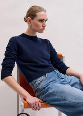 Navy Cashmere Crew Neck Crop Sweater