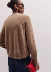 Brown Cashmere Curved Hem Raglan Sweater + Snood