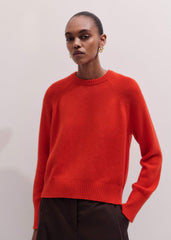 Red Cashmere Curved Hem Raglan Sweater + Snood