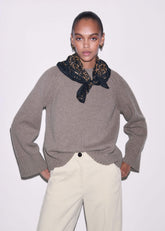 Brown Exposed Seam Raglan Sweater + Snood