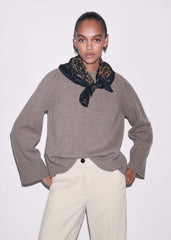 Brown Exposed Seam Raglan Sweater + Snood