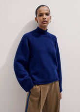 Blue High Neck Relaxed Raglan Sweater