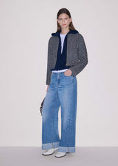 Dark Navy Cashmere Drop Shoulder Box Crop Hoodie