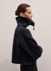 Grey Relaxed Fly Neck Zip Jumper