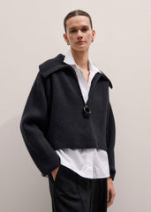 Grey Relaxed Fly Neck Zip Jumper