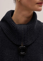 Grey Relaxed Fly Neck Zip Jumper