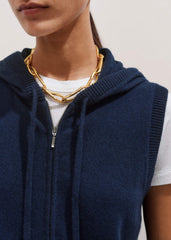 Navy Icon Cashmere Sleeveless Blazer Hoodie | Knitwear