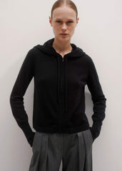 Black Cashmere Relaxed Fit Box Zip Hoodie