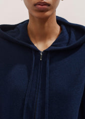 Navy Cashmere Relaxed Fit Box Zip Hoodie