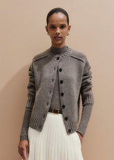 Brown Cashmere Relaxed Saddle Shoulder Cardigan