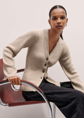 Brown Merino Cashmere Contour Cardigan