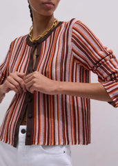 Cinnamon Brown Metallic Stripe Cardigan