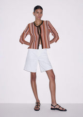 Cinnamon Brown Metallic Stripe Cardigan