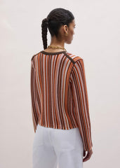 Cinnamon Brown Metallic Stripe Cardigan