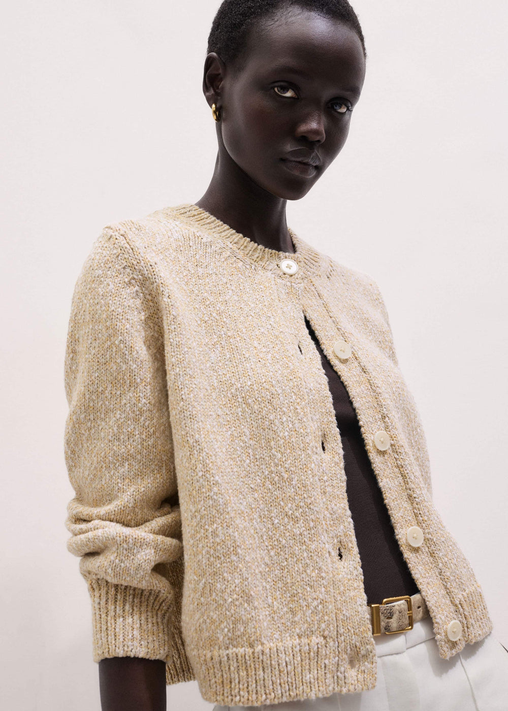Yellow Relaxed Crew Neckline Cardigan