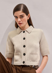 Cream Merino Cashmere Cropped Knit Jacket