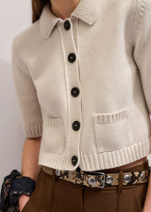 Cream Merino Cashmere Cropped Knit Jacket